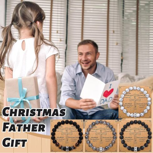12 Sets Father's Day Gift Bulk Cross Beads Bracelet for Men Dad Husband Son Brother Boyfriend WWJD Jesus Crucifix String Bracelet Christian Religious Gift for Baptism Communion Birthday in Kuwait