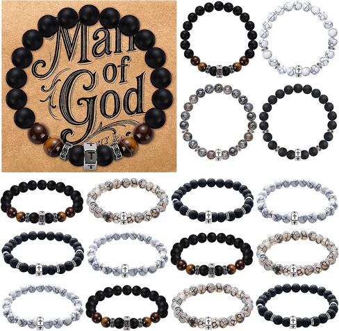 12 Sets Father's Day Gift Bulk Cross Beads Bracelet for Men Dad Husband Son Brother Boyfriend WWJD Jesus Crucifix String Bracelet Christian Religious Gift for Baptism Communion Birthday in Kuwait