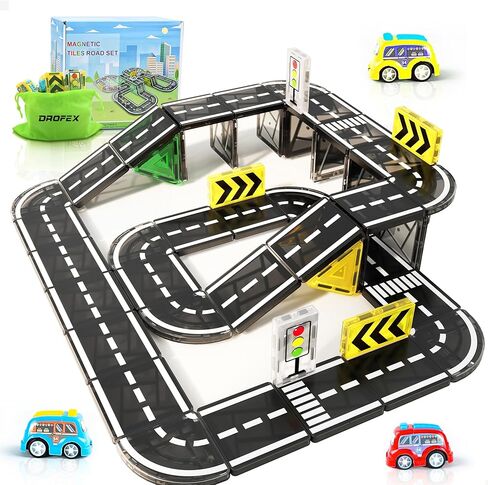 82pcs Magnetic Tiles Road, Magnetic Building Blocks Construction Toys for 3+Year Old Boys Girls, Kids Toys Montessori Toys for Toddler, STEM Learning Gifts in Kuwait