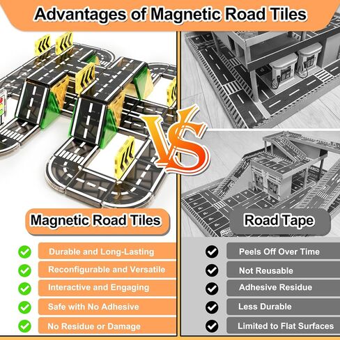 82pcs Magnetic Tiles Road, Magnetic Building Blocks Construction Toys for 3+Year Old Boys Girls, Kids Toys Montessori Toys for Toddler, STEM Learning Gifts in Kuwait