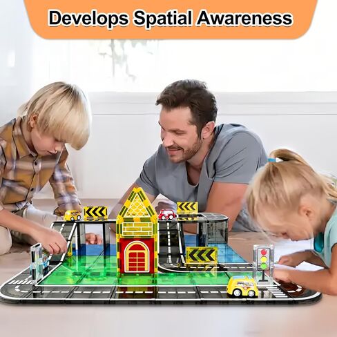 82pcs Magnetic Tiles Road, Magnetic Building Blocks Construction Toys for 3+Year Old Boys Girls, Kids Toys Montessori Toys for Toddler, STEM Learning Gifts in Kuwait