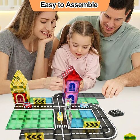 82pcs Magnetic Tiles Road, Magnetic Building Blocks Construction Toys for 3+Year Old Boys Girls, Kids Toys Montessori Toys for Toddler, STEM Learning Gifts in Kuwait