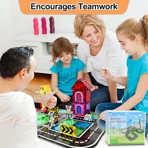 82pcs Magnetic Tiles Road, Magnetic Building Blocks Construction Toys for 3+Year Old Boys Girls, Kids Toys Montessori Toys for Toddler, STEM Learning Gifts in Kuwait