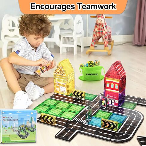 82pcs Magnetic Tiles Road, Magnetic Building Blocks Construction Toys for 3+Year Old Boys Girls, Kids Toys Montessori Toys for Toddler, STEM Learning Gifts in Kuwait
