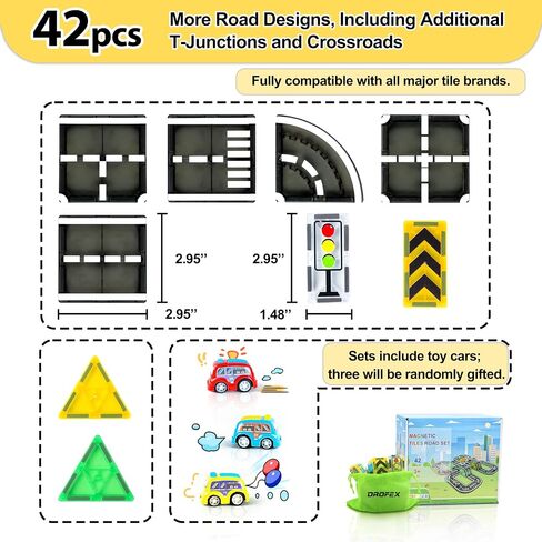 82pcs Magnetic Tiles Road, Magnetic Building Blocks Construction Toys for 3+Year Old Boys Girls, Kids Toys Montessori Toys for Toddler, STEM Learning Gifts in Kuwait