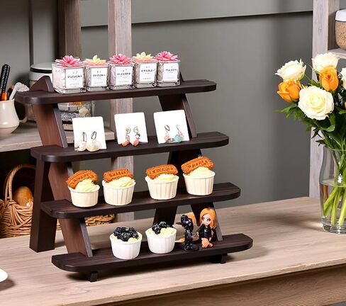 Wooden Display Riser Stand, Cologne Organizer for Men - Farmhouse Rustic Table Riser for Jewelry, Perfume, Cupcakes, Vendor Booths, Spices & Home Decor（Natural Brown） in Saudi Arabia