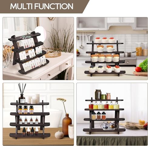 Wooden Display Riser Stand, Cologne Organizer for Men - Farmhouse Rustic Table Riser for Jewelry, Perfume, Cupcakes, Vendor Booths, Spices & Home Decor（Natural Brown） in Saudi Arabia