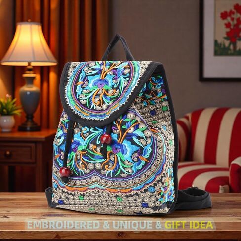 Goodhan Vintage Embroidered Women Backpack Ethnic Travel Handbag Shoulder Bag,12x10x5 inch,Pink in Saudi Arabia