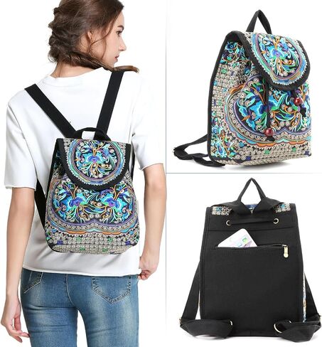 Goodhan Vintage Embroidered Women Backpack Ethnic Travel Handbag Shoulder Bag,12x10x5 inch,Pink in Saudi Arabia