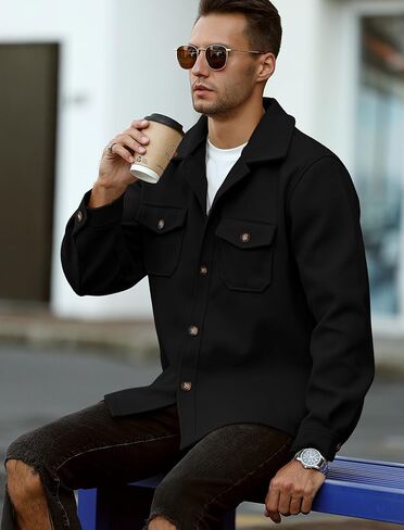 ZAFUL Men's Color Block Single Breasted Corduroy Coat Turn Down Collar Long Sleeve Jacket (4-Light Coffee, XL) in Kuwait