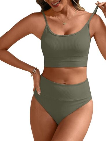 مجموعات anrabess bikini للنساء 2 قطعة عالية الخصر التحكم في البطن بلوك بلوك الصيف شاطئ السباحة بدلة السباحة السباحة in Saudi Arabia