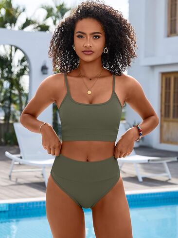 مجموعات anrabess bikini للنساء 2 قطعة عالية الخصر التحكم في البطن بلوك بلوك الصيف شاطئ السباحة بدلة السباحة السباحة in Saudi Arabia