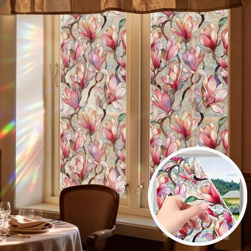 2 Pack Daisy Rainbow Rainbow Window Privacy Film,17 x 39.37 inches 3D Stained Glass Window Film Decals, Static Cling Sticker Non-Adhesive for Room Home in Saudi Arabia