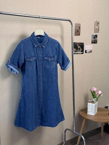 Yoeasy Women's Summer Summer Short Denive Denim Dress Dress Dress Dression Button Down Fit Midi Long Jean Dress in Saudi Arabia