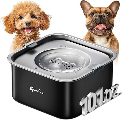DownyPaws No Spill Water Bowl for Dogs,101oz/3L Slobber Stopper Stainless Steel, Slow Drinking Dog Water Bowl, No Mess Dog Water Dispenser Spill Proof, Dishwasher Safe, Black in Saudi Arabia