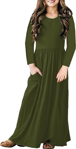 Deerose Girls Maxi Dress Casual Holiday Long Dresses with Pockets 5-14 Years in Kuwait