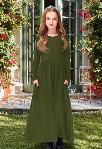 Deerose Girls Maxi Dress Casual Holiday Long Dresses with Pockets 5-14 Years in Kuwait
