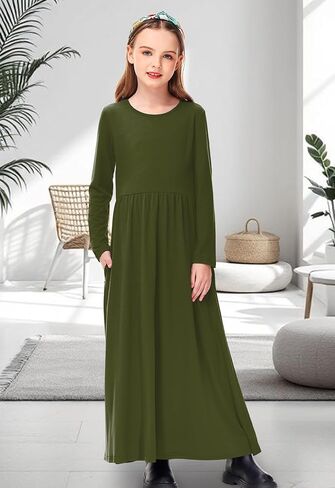 Deerose Girls Maxi Dress Casual Holiday Long Dresses with Pockets 5-14 Years in Kuwait