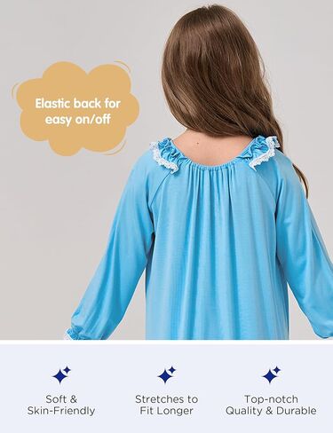 Bamboo Viscose Girls Nightgowns Toddler Long Sleeve Lace Casual Kids Pajama Dress for Girls in Kuwait
