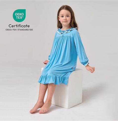 Bamboo Viscose Girls Nightgowns Toddler Long Sleeve Lace Casual Kids Pajama Dress for Girls in Kuwait
