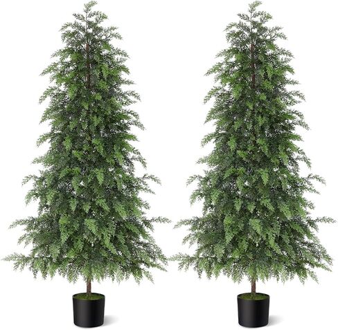 YXZZWL 3FT Real Touch Cedar Topiary Trees for Front Porch Decor, Artificial Shrubs Faux Plants Potted UV Resistant Fake Greenery for Outdoor Indoor Door Garden Farmhouse Home Decoration (Set of 2) in Saudi Arabia