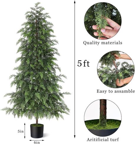 YXZZWL 3FT Real Touch Cedar Topiary Trees for Front Porch Decor, Artificial Shrubs Faux Plants Potted UV Resistant Fake Greenery for Outdoor Indoor Door Garden Farmhouse Home Decoration (Set of 2) in Saudi Arabia