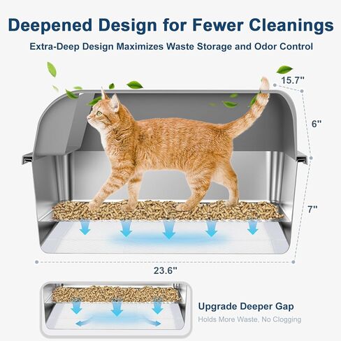 23.5''x15.7''x6'' Enclosed Stainless Steel Litter Box with Lid, XL Sifting Litter Box for Pine Pellets, High Sides Metal Litter Box System for for Big Cats, Anti-Leakage, Easy Cleaning, Less Tracking in Kuwait