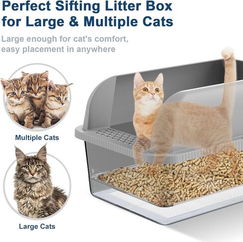 23.5''x15.7''x6'' Enclosed Stainless Steel Litter Box with Lid, XL Sifting Litter Box for Pine Pellets, High Sides Metal Litter Box System for for Big Cats, Anti-Leakage, Easy Cleaning, Less Tracking in Kuwait