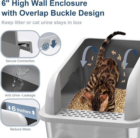 23.5''x15.7''x6'' Enclosed Stainless Steel Litter Box with Lid, XL Sifting Litter Box for Pine Pellets, High Sides Metal Litter Box System for for Big Cats, Anti-Leakage, Easy Cleaning, Less Tracking in Kuwait