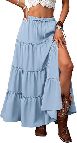 Elleven للسيدات الصيفية الشق المستوى Maxi Skirt - Boho A -Line Lonastic Charts مع جيوب in Kuwait