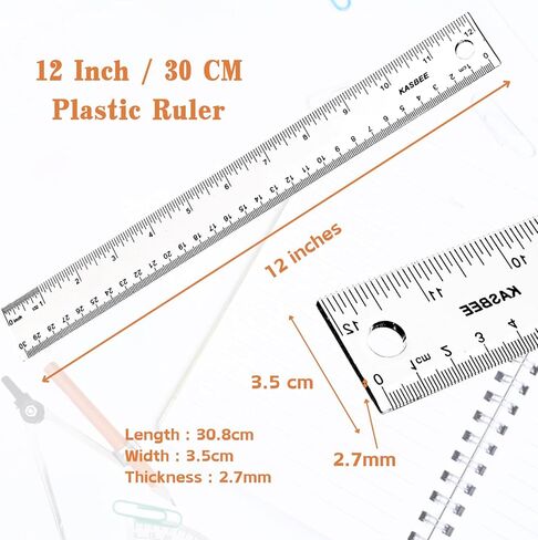 Plastic Rulers, 6 Inch Ruler, 12 Inch Ruler, Clear Ruler with Centimeters and Inches, Straight Plastic Ruler Set for Students School and Office in Kuwait