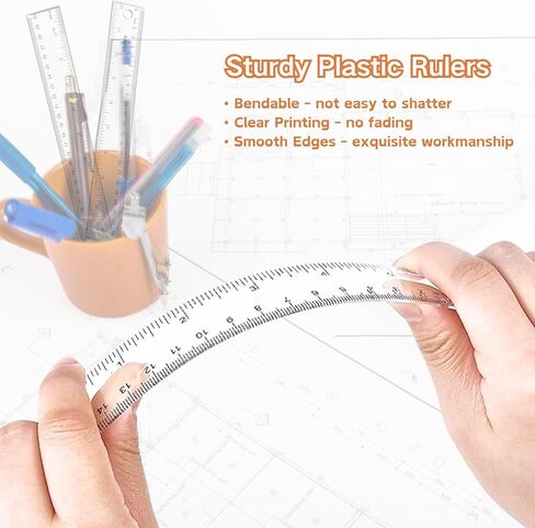 Plastic Rulers, 6 Inch Ruler, 12 Inch Ruler, Clear Ruler with Centimeters and Inches, Straight Plastic Ruler Set for Students School and Office in Kuwait