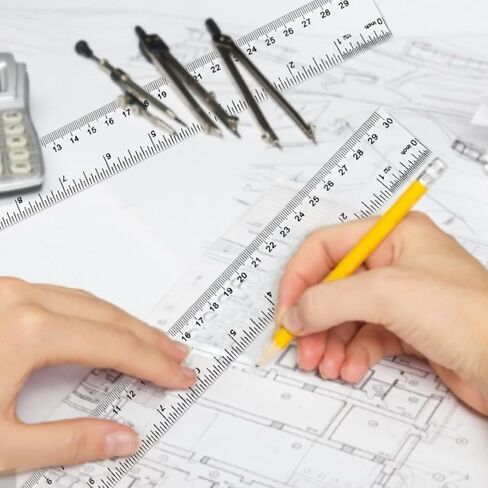 Plastic Rulers, 6 Inch Ruler, 12 Inch Ruler, Clear Ruler with Centimeters and Inches, Straight Plastic Ruler Set for Students School and Office in Kuwait