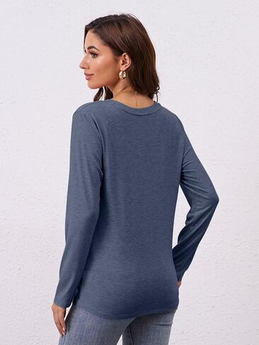 Womens V Neck Long Sleeve T Shirts Casual Curved Hem Tunic Tops Basic Loose Fit Tees 2025 in Kuwait
