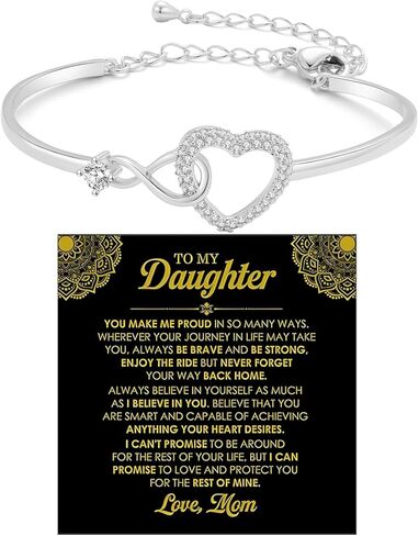 To My Daughter Forever Connected Bracelet, Infinity Forever Love Heart Bracelets You Are Always In Mine From Mom Cubic Zirconia Adjustable Inspirational Gift Jewelry (Infinite Love Silver-1) in Saudi Arabia