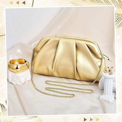 3 Pcs Gold Clutch Purse Jewelry Set for Women Evening Handbag Gold Cuff Bracelet Oval Teardrop Hoop Earrings for Women Evening Prom Party Wedding Dating Gift in Kuwait