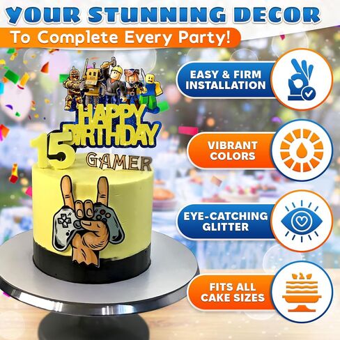 Video Game Cake Topper Decorations - Birthday Decorations for Boys and Girls Birthday Party Decorations - Gamer Cake Topper Party Supply Decorations Cake Toppers for Boys Birthday Party Decorations in Saudi Arabia