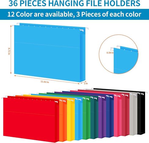 12 Pack Hanging File Folders, Letter Size with 1/5-Cut Adjustable Tabs, 12 Selected Color - File Folder Organizer for Filing Cabinet Office Home, Designed for Bulky Files, Medical Charts in Kuwait