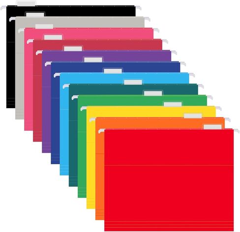 12 Pack Hanging File Folders, Letter Size with 1/5-Cut Adjustable Tabs, 12 Selected Color - File Folder Organizer for Filing Cabinet Office Home, Designed for Bulky Files, Medical Charts in Kuwait