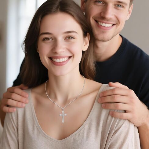 Cross Necklace Women Sterling Silver Religious Engraved Faith Hope Love Cross Pendant Necklace Jewelry Christmas Gifts for Women Unisex in Kuwait