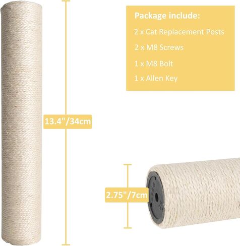 Dimaka Cat Scratching Post Replacement Pole, Cardboard and Sisal, 13.4in, 34cm in Kuwait