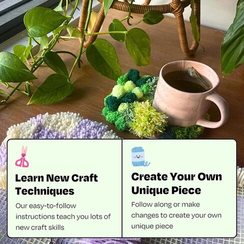 CRAFT CLUB Mushroom Meadow Moss Coaster Kit DIY Craft Set with Video Tutorials Includes Tools Yarn Materials Ideal for Beginners and Experienced Crafters in Saudi Arabia
