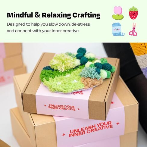 CRAFT CLUB Mushroom Meadow Moss Coaster Kit DIY Craft Set with Video Tutorials Includes Tools Yarn Materials Ideal for Beginners and Experienced Crafters in Saudi Arabia