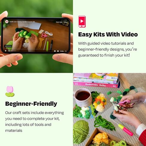 CRAFT CLUB Mushroom Meadow Moss Coaster Kit DIY Craft Set with Video Tutorials Includes Tools Yarn Materials Ideal for Beginners and Experienced Crafters in Saudi Arabia
