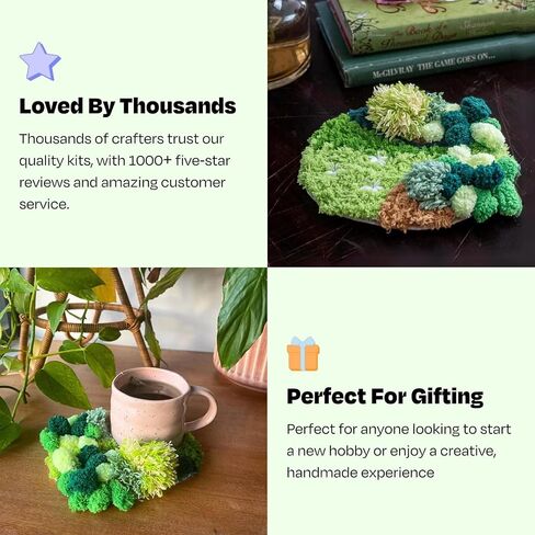 CRAFT CLUB Mushroom Meadow Moss Coaster Kit DIY Craft Set with Video Tutorials Includes Tools Yarn Materials Ideal for Beginners and Experienced Crafters in Saudi Arabia