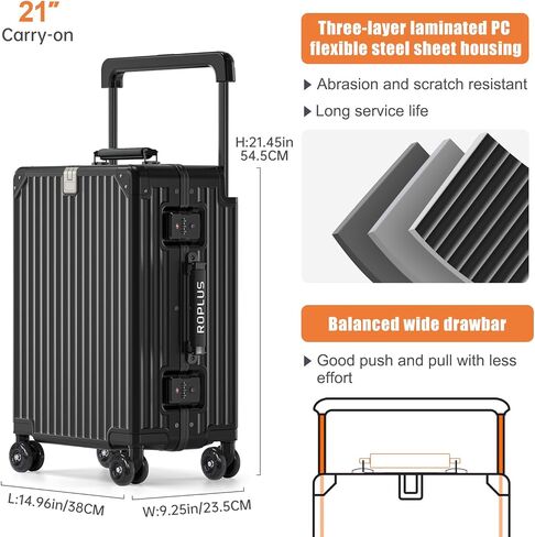 Aluminium Frame Carry on Luggage with Smooth Jelly Wheels, Hardside Zipperless Rolling Suitcase with TSA Lock (White, 21-Inch) in Kuwait
