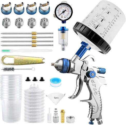 HVLP Spray Gun with 10x 600ML Disposable Paint Cups, 4 Nozzles,1.4/1.7/2.0/2.5mm, Automotive Paint Guns Gravity Feed Air Spray Gun Kit with Air Compressor for Cars, Furniture, Fence, DIY in Saudi Arabia