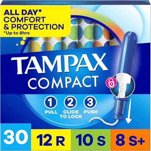Tampax Compact Pearl Tampons Multipack, with LeakGuard Braid & Extendable Applicator, Regular/Super/Plus Absorbency, Compact Extendable Applicator, Unscented, 30 Count in Saudi Arabia