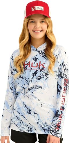HUK Unisex Kid's Pursuit Pattern Long Sleeve, Fishing Shirt, Mossy Oak-Fog Green in Saudi Arabia