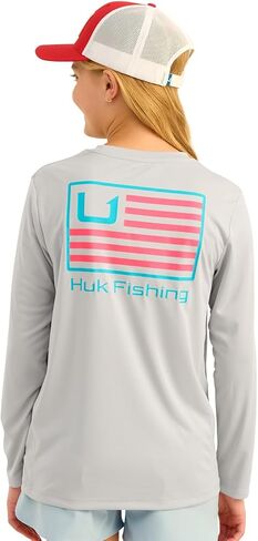HUK Unisex Kid's Pursuit Pattern Long Sleeve, Fishing Shirt, Mossy Oak-Fog Green in Kuwait